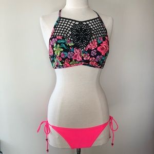 Shade & Shore Crochet Halter Tropical Bikini Top